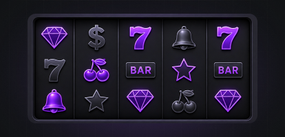 Purple slot machine preview; no spin result yet